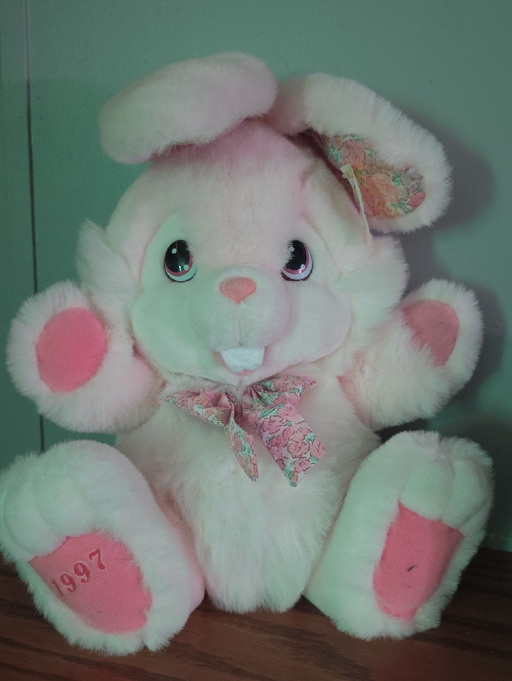 Vintage 1997 Dandee pink and white stuffed plush bunny